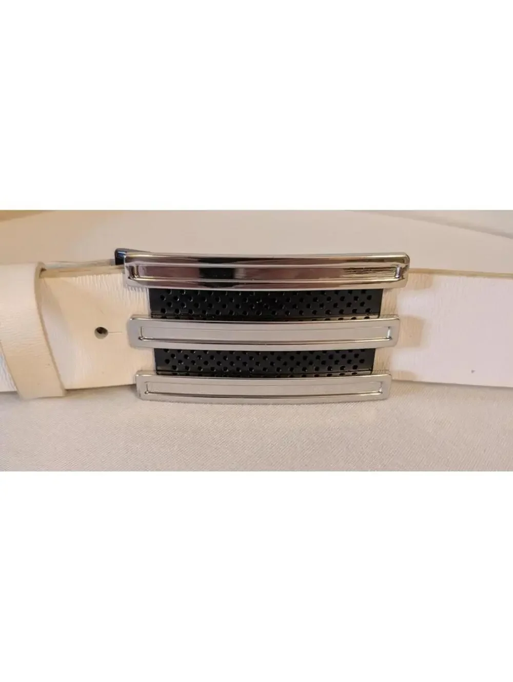Adidas White Leather Belt with Metal Buckle